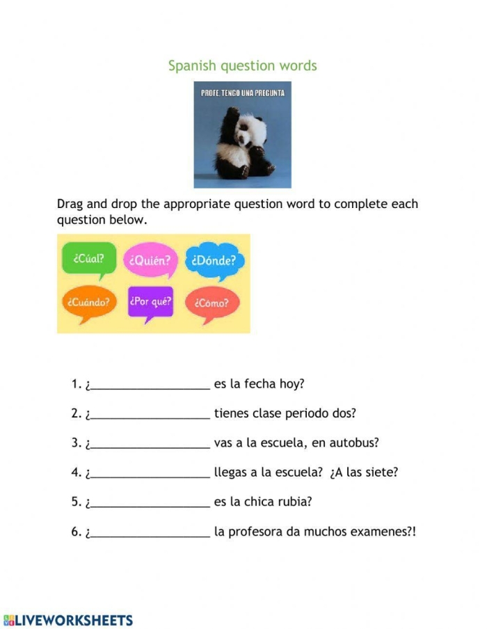 Fourth grade Spanish worksheet teaching students how to ask and answer questions with spelling practice exercises