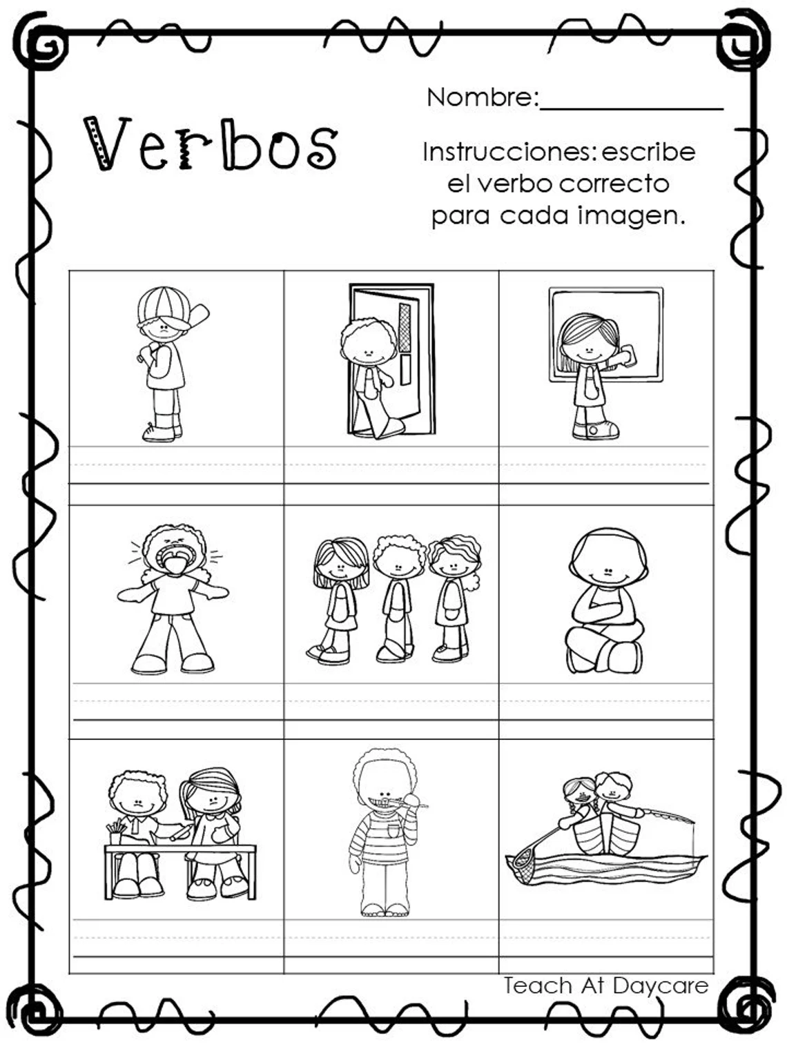 Fourth grade Spanish verbs worksheet featuring a list of action words for students