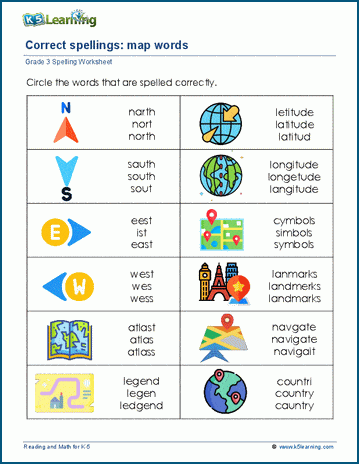 Worksheet featuring spell-check squiggles for correcting spelling errors