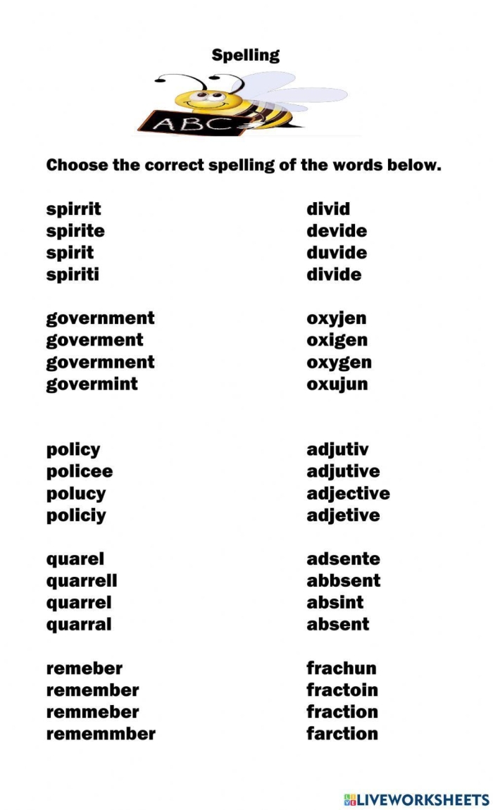 Worksheet featuring students correcting spelling errors and homophones for fourth graders