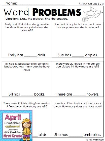 Fourth grade subtraction math worksheet featuring seasonal spring word problems number twenty four