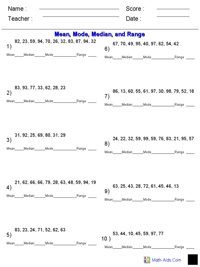 Interactive worksheet to enhance basic statistics skills for young learners Worksheet for calculating mean, median, and mode for fourth graders