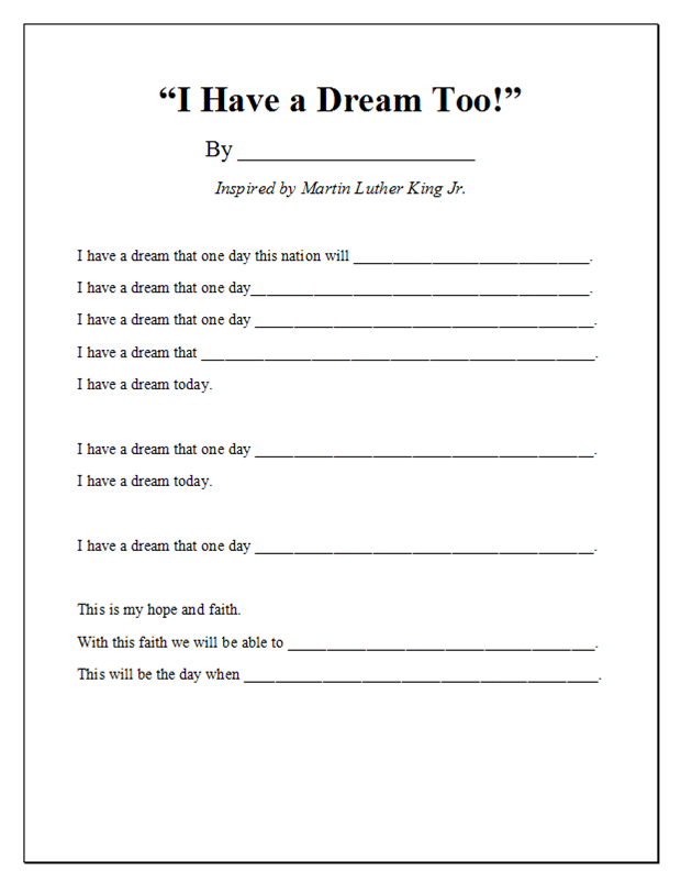 Students engaged in the I Have a Dream… worksheet, illustrating their reflections on Dr. King's speech. Fourth-grade learners exploring the themes of hope and equality through creative expression.