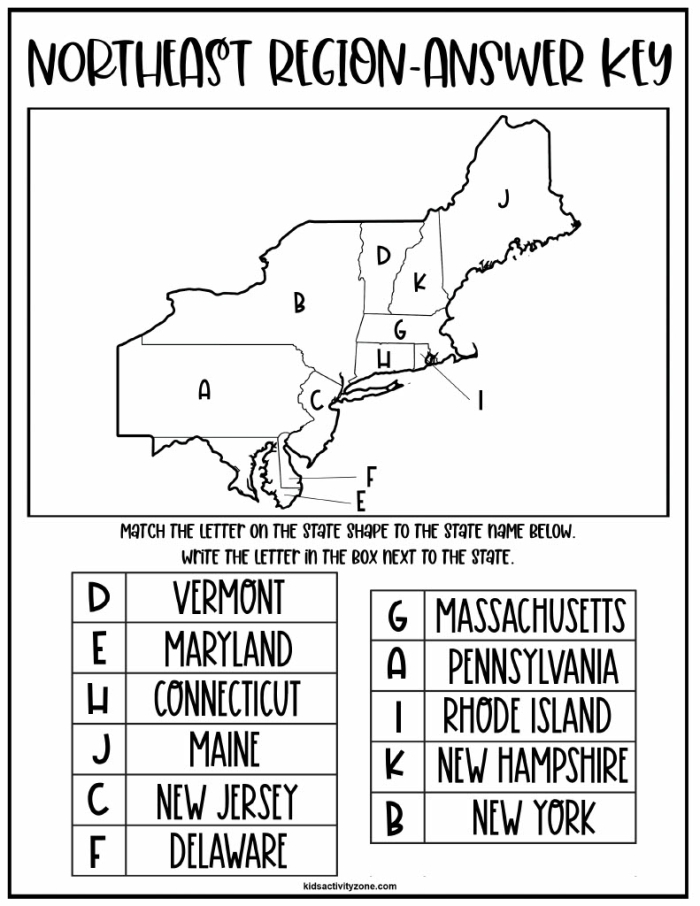 Worksheet depicting the eight regions of the United States for fourth-grade subtraction practice