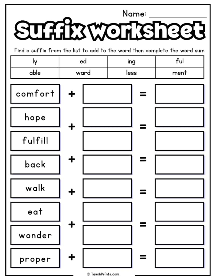 Fourth grade Spanish worksheet for identifying and defining suffixes