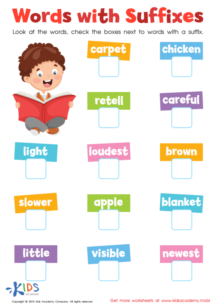Vocabulary: Suffixes worksheet for Fourth Grade