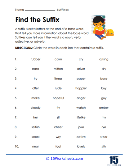 Fourth grade Spanish worksheet for practicing suffixes and identifying word meanings