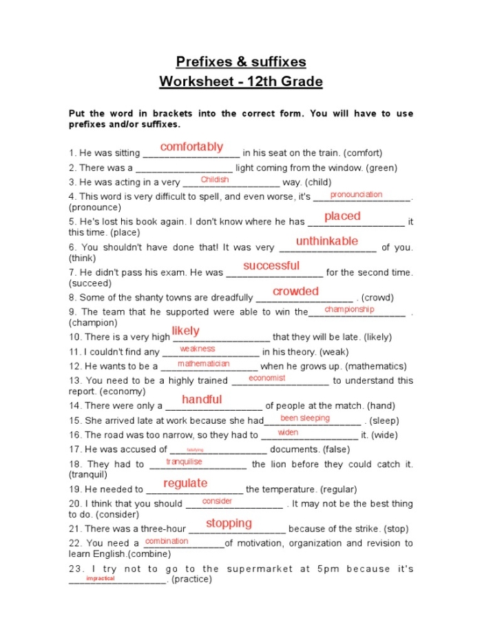 Fourth grade vocabulary suffixes worksheet activity showing words with common suffix endings for reading and writing practice