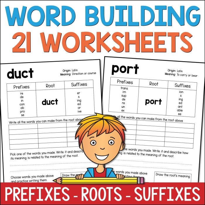 Fourth grade vocabulary worksheet focused on identifying and building words using common suffixes