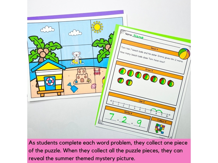 Summer Word Problems Worksheet for Grade 4 Lesson 7 Fourth grade student solving summer word problems on a printable worksheet