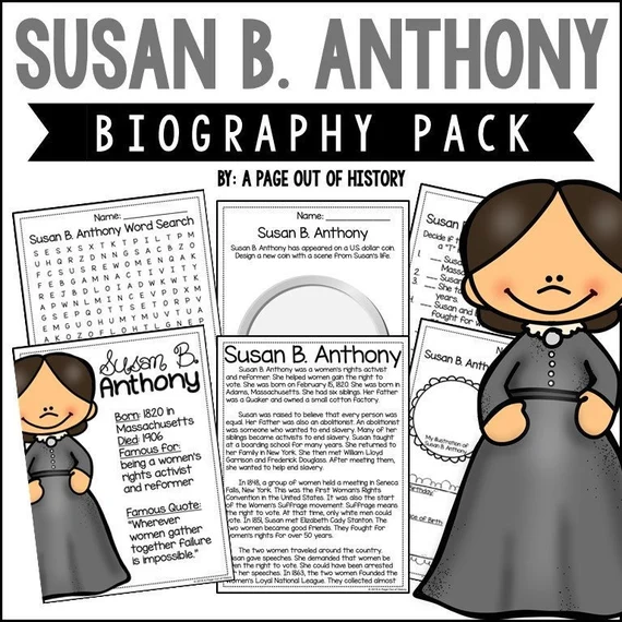 Historical Heroes: Susan B. Anthony - Grammar Lesson 9 Fourth grade grammar worksheet about Susan B. Anthony with exercises on sentences and punctuation related to the women's suffrage movement