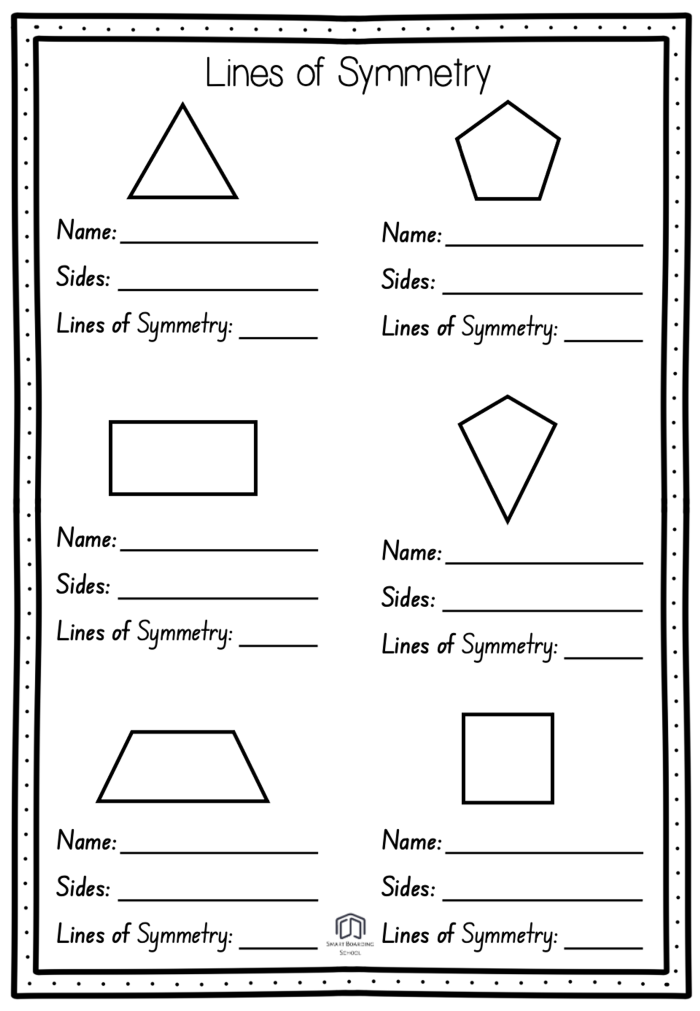 Fourth-grade worksheet on symmetrical and asymmetrical shapes Worksheet featuring various shapes for students to identify symmetry