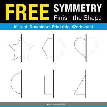 Symmetrical Shapes Worksheet for Fourth Grade Students Worksheet featuring six shapes for students to identify as symmetrical or asymmetrical