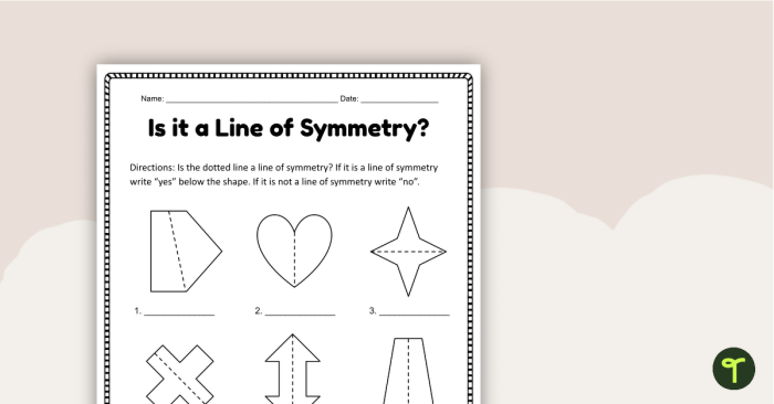 Symmetrical Shapes worksheet for fourth graders to explore symmetry concepts Worksheet featuring six shapes for identifying symmetry in a fourth-grade activity