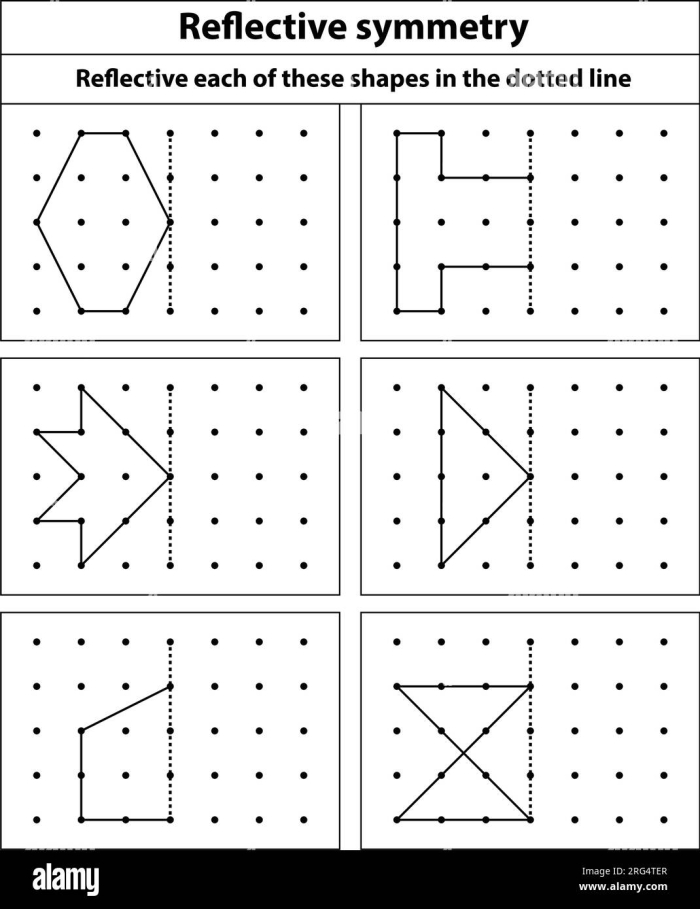 Fourth grade students practice geometry skills by drawing a line of symmetry on nine various shapes in this worksheet 24.