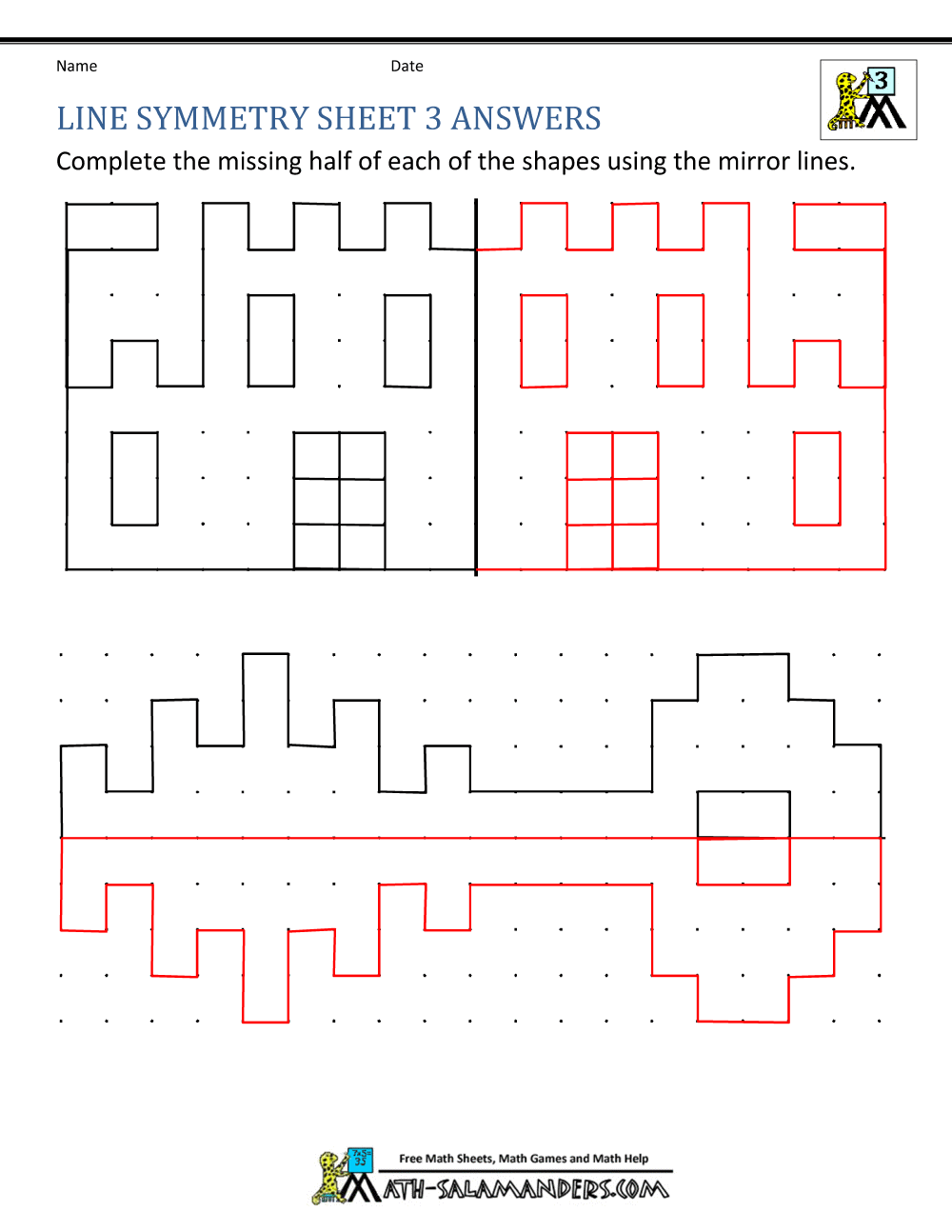 Printable worksheet focusing on lines of symmetry for fourth graders