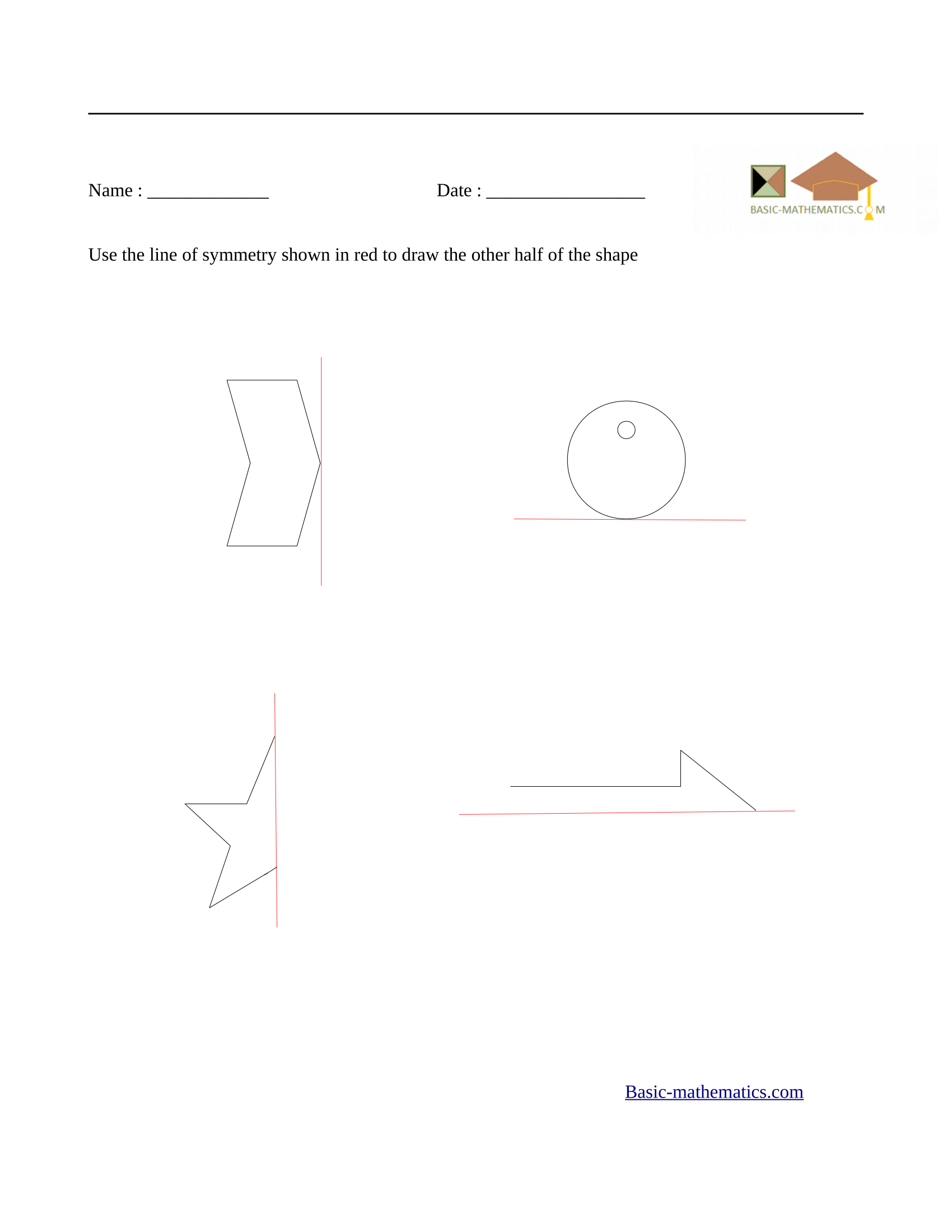 Printable worksheet for fourth graders focused on drawing lines of symmetry to enhance geometry skills