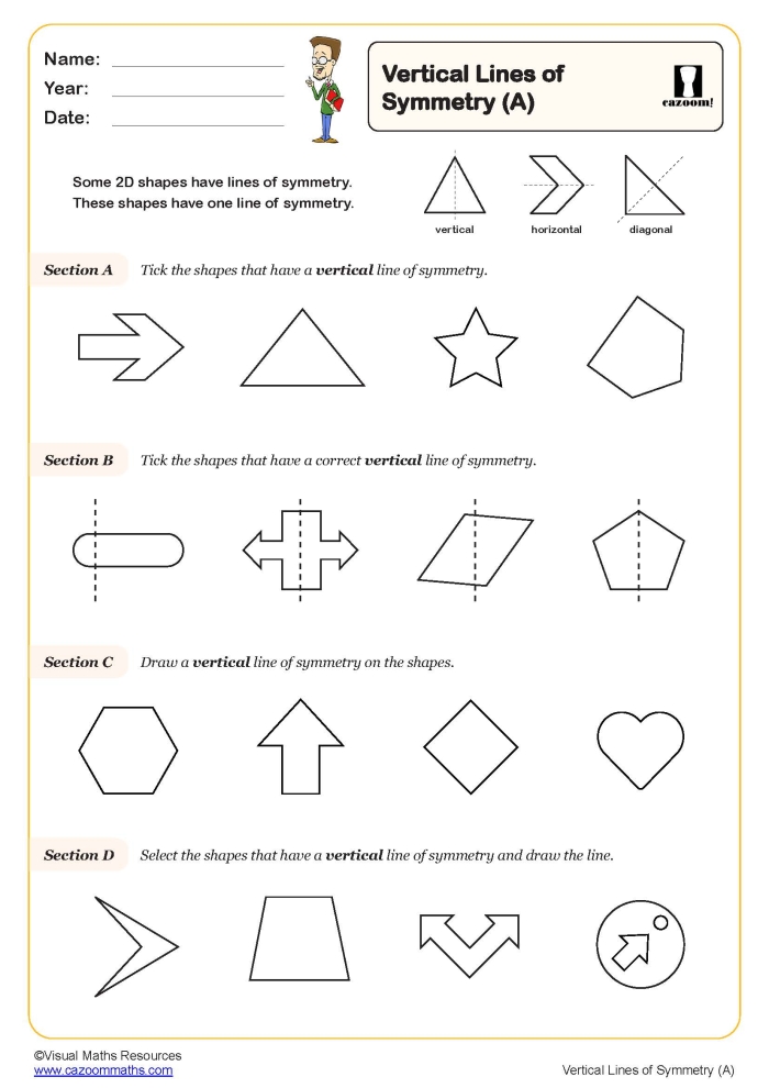 Printable worksheet for fourth graders focusing on drawing lines of symmetry in geometry