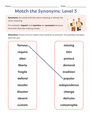 Fourth grade students engaging with a Level 2 worksheet on matching synonyms
