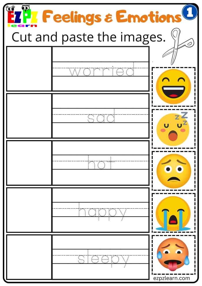 Children matching synonyms for "happy" and "excited" in a fun worksheet