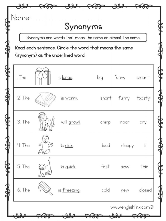 Fourth grade worksheet focusing on identifying and using synonyms and antonyms for vocabulary practice
