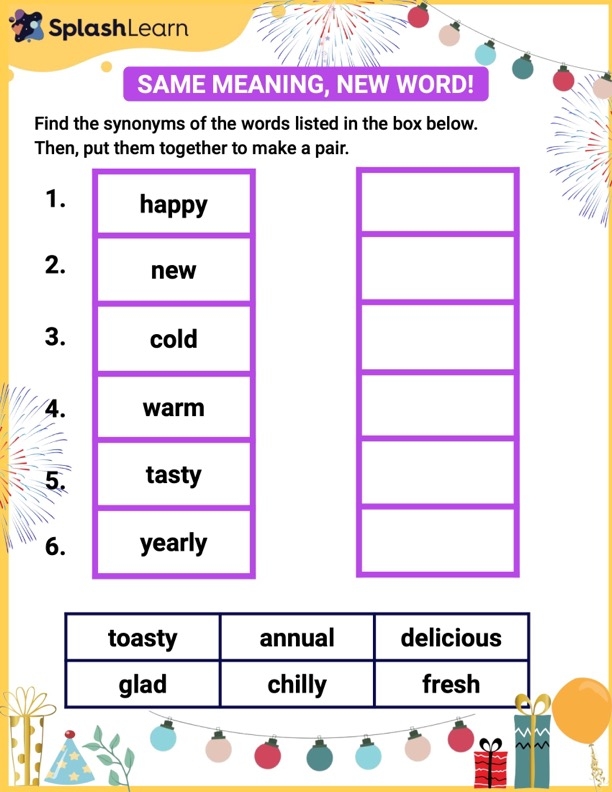 Worksheet for practicing synonyms and antonyms for fourth and fifth graders