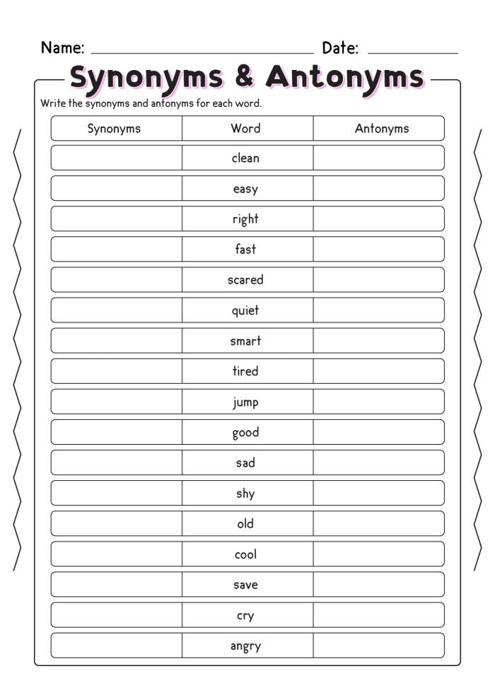 Fourth grade students practicing synonym and antonym identification on a worksheet page 24