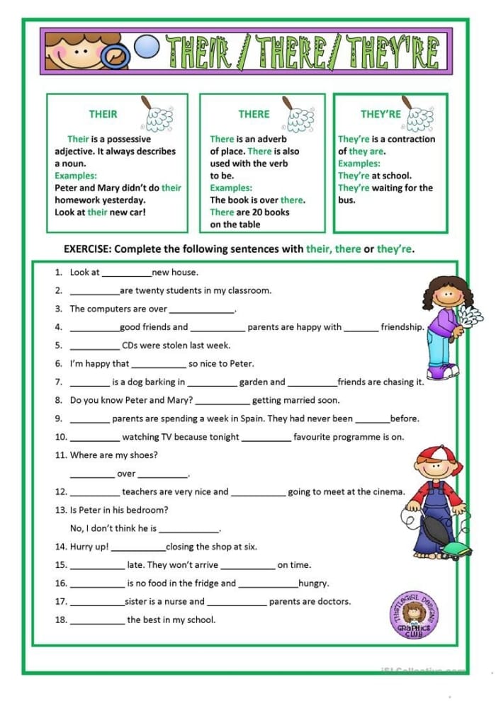 Using context clues to practice homophones with their there and they re for fourth graders Fourth grade worksheet focusing on correctly choosing between their there and they re in sentences