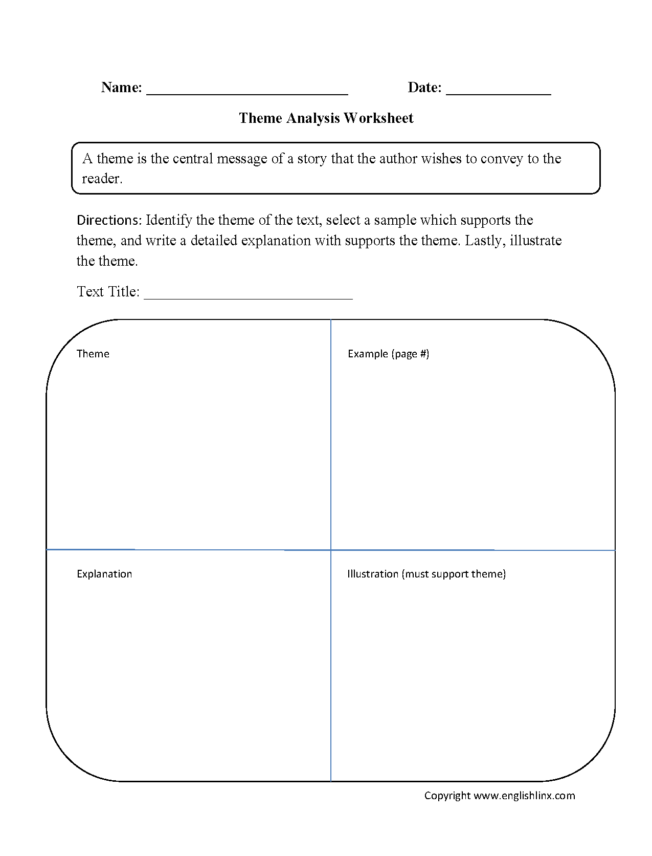 A colorful fourth grade flowchart that guides students through the steps to identify the theme of a fiction story