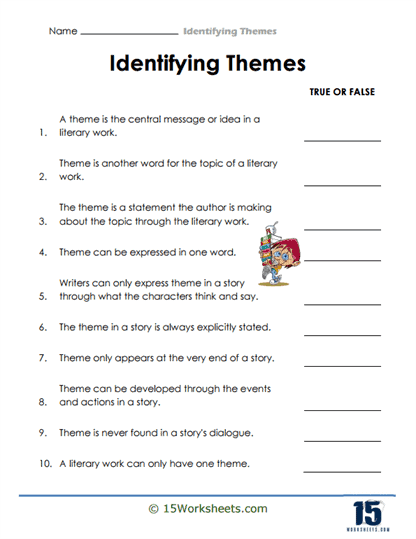 Fourth grade students practice identifying the theme of a short story with this multiplication worksheet