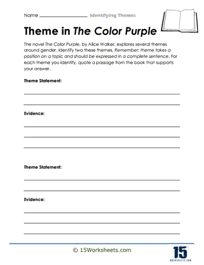 Worksheet for identifying the theme of a story with comprehension questions for fourth graders