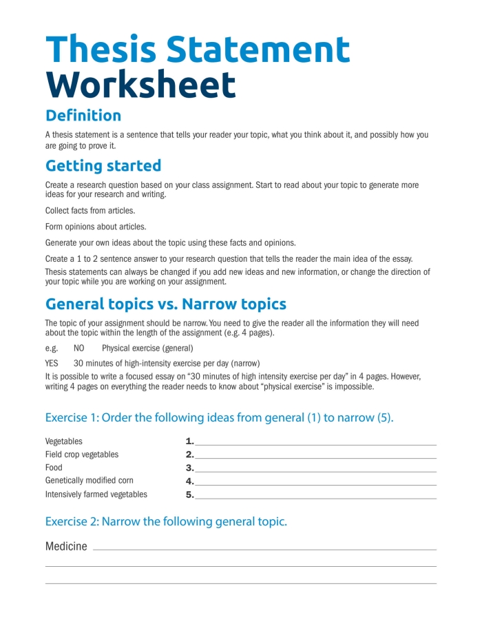 Worksheet for crafting thesis statements in literary essays for fourth graders