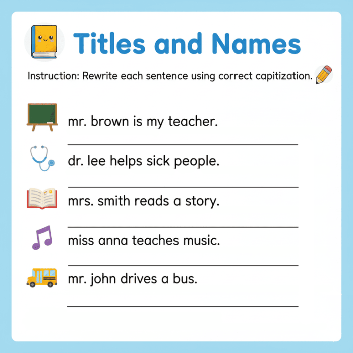 Capitalization Rules Worksheet for Fourth Graders Worksheet for practicing capitalization rules in titles
