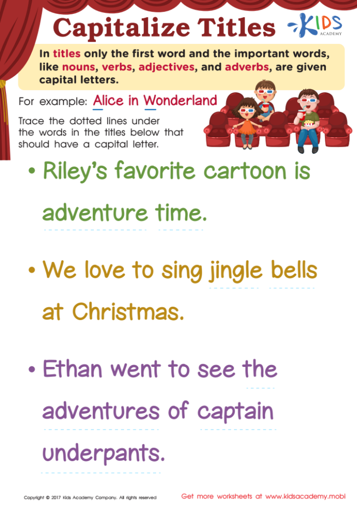 Capital! Capitalizing Titles worksheet for fourth graders Worksheet for practicing title capitalization rules