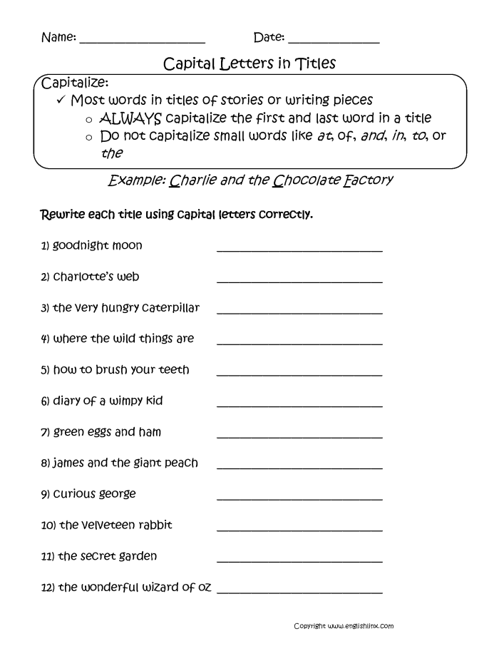 Fun and engaging Capital! Capitalizing Titles worksheet for grammar practice Worksheet for mastering capitalization rules in titles for fourth graders