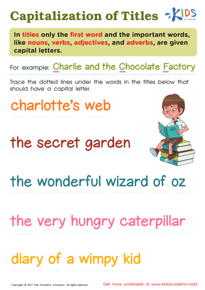 Fourth Grade Capital! Capitalizing Titles worksheet image Worksheet for practicing capitalization rules in titles