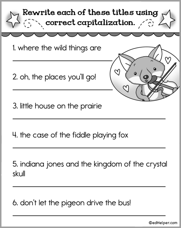 Capital! Capitalizing Titles worksheet for fourth graders Worksheet for practicing title capitalization rules in grammar