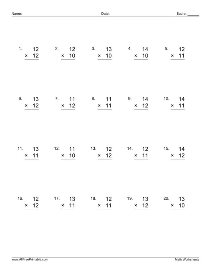 Two-digit multiplication worksheet for fourth graders featuring one-digit multipliers