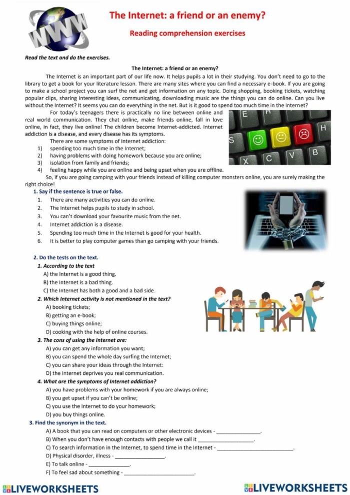 Worksheet showing how the internet connects across oceans using undersea cables for fourth graders