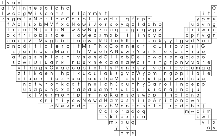 United States word search worksheet featuring national treasures and historical landmarks