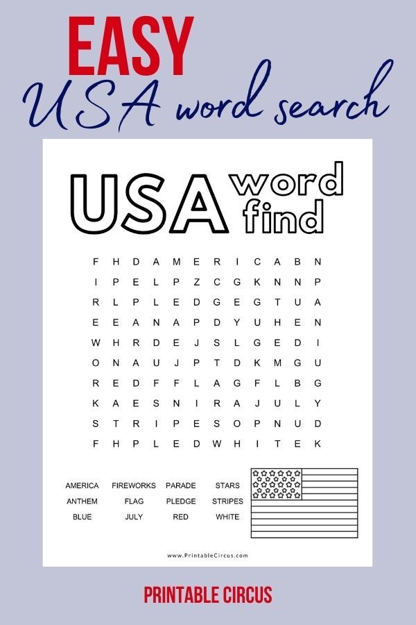 United States Word Search worksheet featuring national treasures and historical landmarks for fourth graders