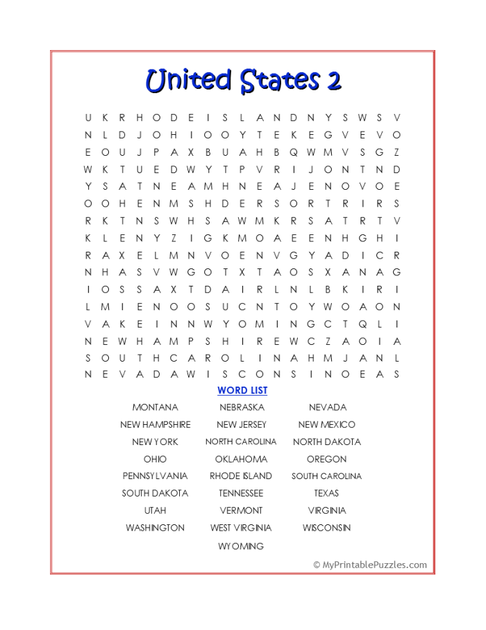 United States word search worksheet featuring national treasures and historical buildings for fourth graders