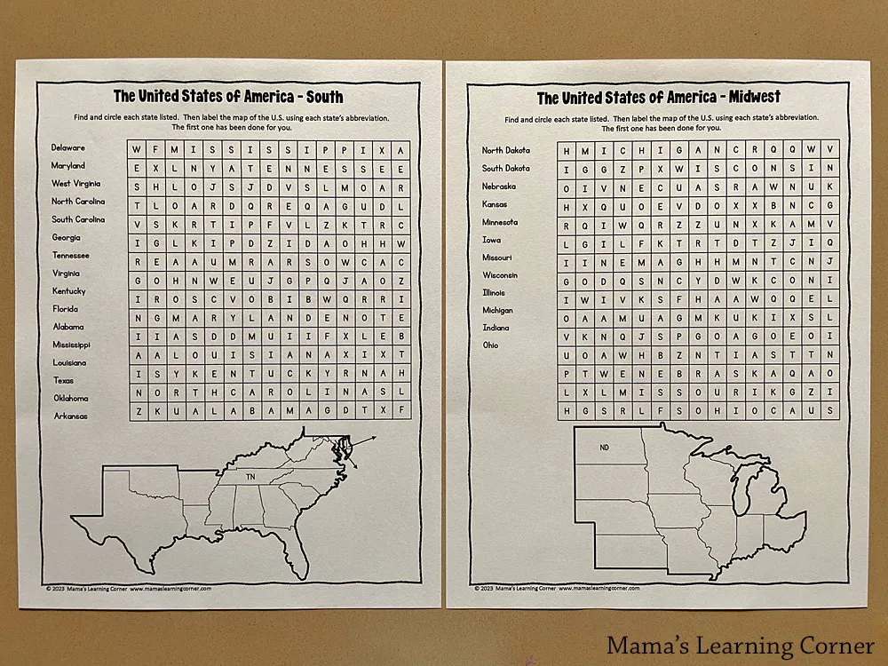 United States word search worksheet featuring national landmarks and historical sites