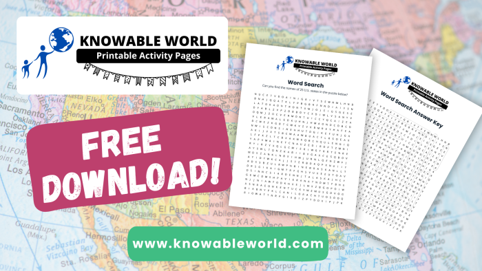 Fourth grade United States word search worksheet featuring national treasures and historical landmarks
