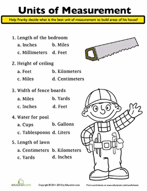 Introduction to units of measurement for fourth graders in a fun quiz format Fourth grade units of measurement worksheet featuring quiz questions and answer spaces