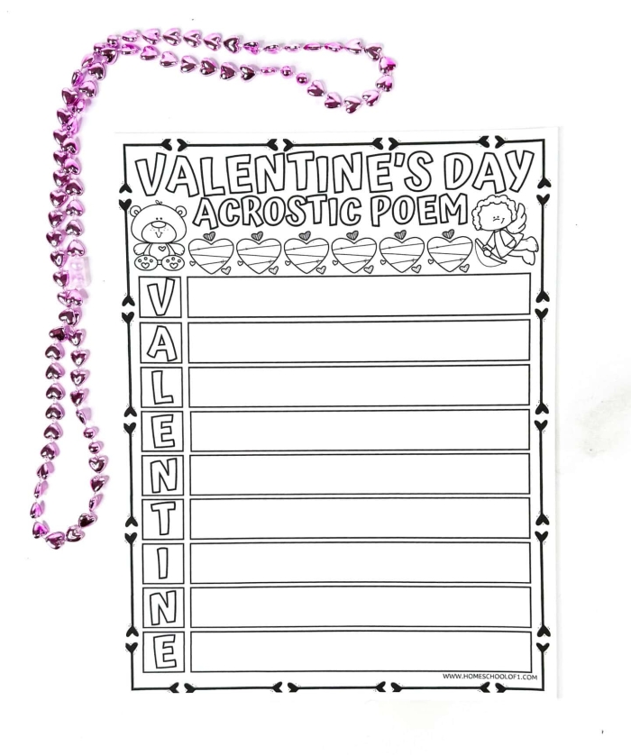 Fourth grade student crafting a DIY Valentine's Day photo garland worksheet