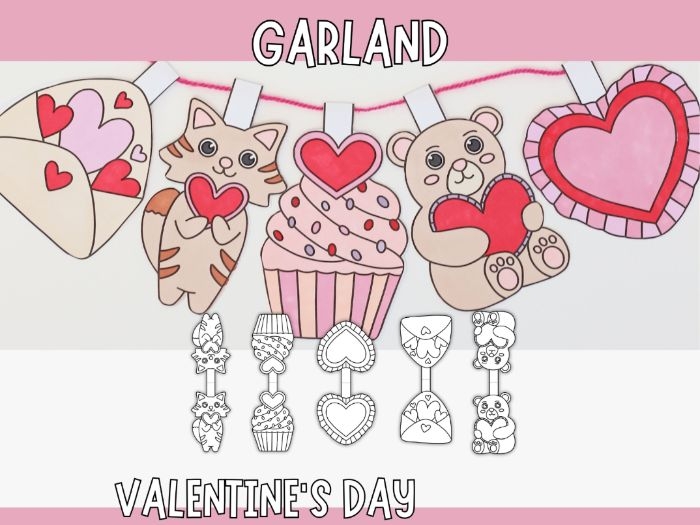 Valentine's Day photo garland worksheet for fourth graders featuring craft instructions