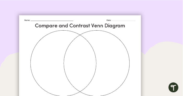 Worksheet featuring a Venn diagram to aid students in story analysis Blank Venn diagram worksheet for comparing and contrasting two stories for fourth graders