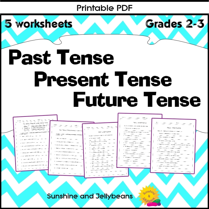 Worksheet focusing on identifying and using verbs in past, present, and future tenses for fourth graders