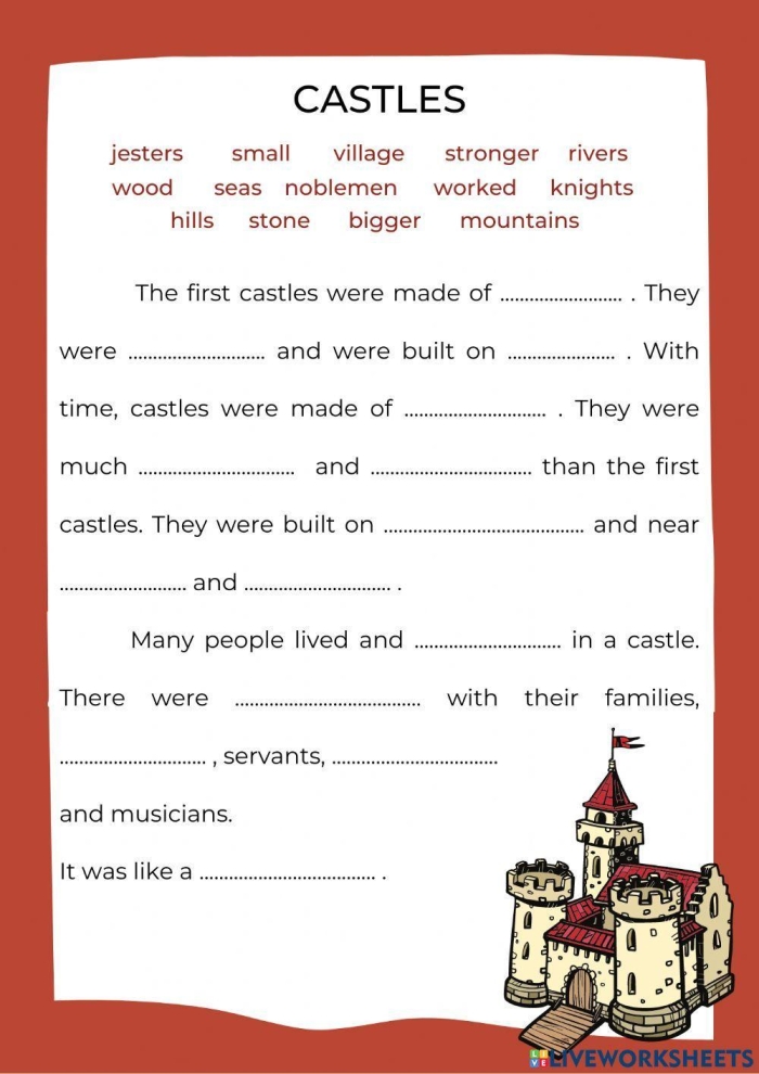 Fourth grade vocabulary worksheet guiding a princess to escape the castle